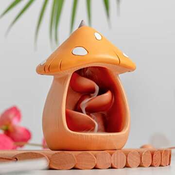 CHUNCHE Cute Mushroom Incense Holder with 60 Incense Cones, Handmade Waterfall Backflow Incense Burner, Nature Theme Incense Burner, Adorable Home Decoration, Cottagecore Decor Accessories