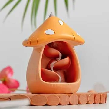 CHUNCHE Cute Mushroom Incense Holder with 60 Incense Cones, Handmade Waterfall Backflow Incense Burner, Nature Theme Incense Burner, Adorable Home Decoration, Cottagecore Decor Accessories