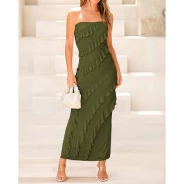 BTFBM Women's Summer Bodycon Maxi Tube Dress Ribbed Strapless Long Dress Going Out Casual Elegant Pa...