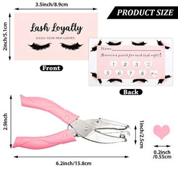 150 Pieces Heart Shaped Lash Extension Refill Filler Loyalty Punch Cards with Metal Single Handheld ...