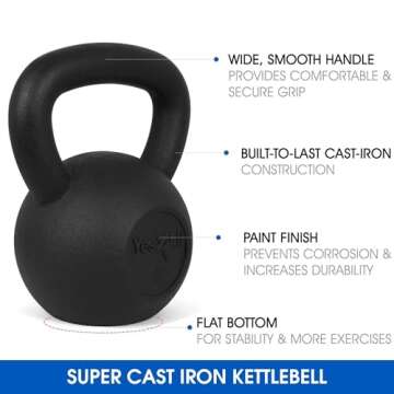 Yes4All 35 lb Kettlebell Cast Iron for Dumbbell Weights Exercises, Gym, Fitness, Full Body Workout E...