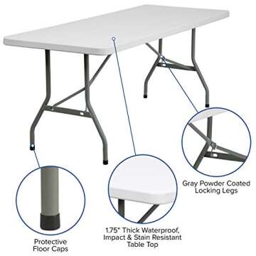 Flash Furniture 6-Foot Granite White Plastic Folding Table