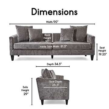 Elle Decor Celeste Upholstered Mid-Century Sofa - Luxury Velvet Couch for Living Room