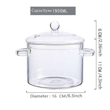 Glass Saucepan with Cover, 64 oz Stovetop Cooking Pot with Lid and Handle Simmer Pot Clear Soup Pot,...