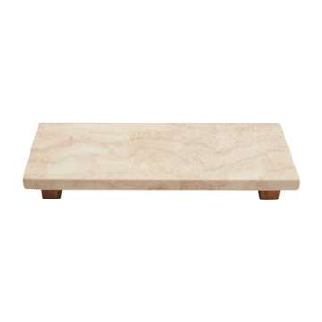 Mud Pie Large Travertine Footed Tray, 4" x 11", BROWN