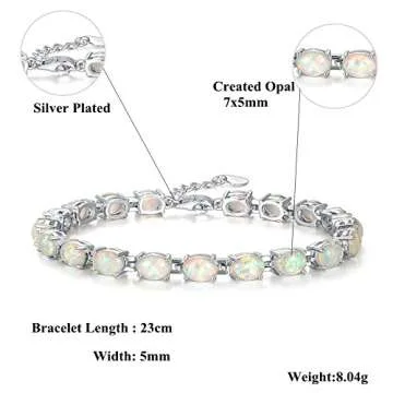 CiNily Oval Shape Tennis White Opal Bracelet for Women Ladies Adjustable Opal Jewelry Rhodium Plated Gemstone Bracelet 8.5"