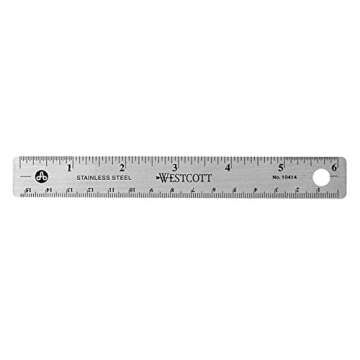 Westcott 10414 Stainless Steel Metal Ruler with Non-Slip Cork Base, 6 In