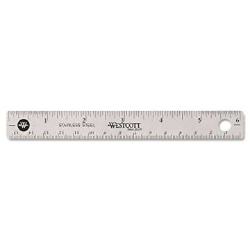 Westcott 10414 Stainless Steel Metal Ruler with Non-Slip Cork Base, 6 In