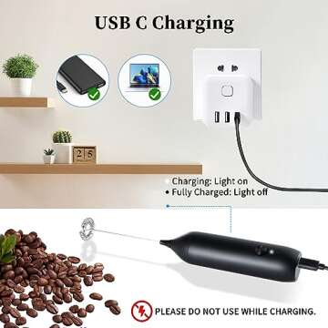 Rechargeable Milk Frother - USB-C Handheld Coffee Frother for At-Home Latte Art
