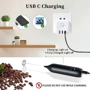 Rechargeable Milk Frother - USB-C Handheld Coffee Frother for At-Home Latte Art