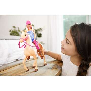 Barbie Playet with Blonde Fashion Doll in Riding Outfit & Light Brown Horse with Saddle, Bridle & Re...