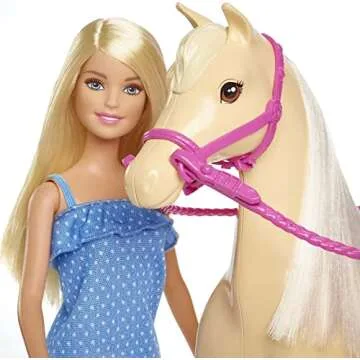 Barbie Playet with Blonde Fashion Doll in Riding Outfit & Light Brown Horse with Saddle, Bridle & Reins