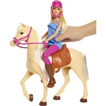 Barbie Playet with Blonde Fashion Doll in Riding Outfit & Light Brown Horse with Saddle, Bridle & Reins