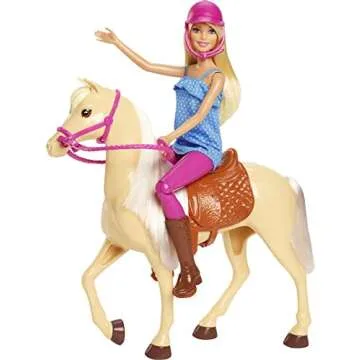 Barbie Playet with Blonde Fashion Doll in Riding Outfit & Light Brown Horse with Saddle, Bridle & Reins