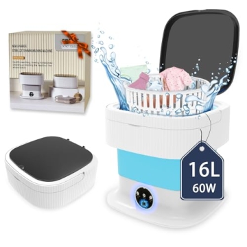 16L Portable Washing Machine, 60W Mini Washer with Foldable Design,Mini Folding Washing for Travel,C...