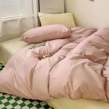 Wellboo Blush Pink Comforter Set Queen Size Bean Pink Bedding Comforter Sets for Women Girls Solid P...