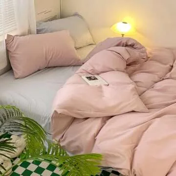 Wellboo Blush Pink Comforter Set Queen Size Bean Pink Bedding Comforter Sets for Women Girls Solid Pink Quilts Soft Modern Dusty Red Bed Blankets Light Pink Warm Minimalist Bedding with 2 Pillowcases