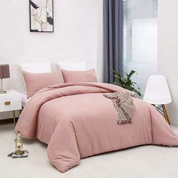 Wellboo Blush Pink Comforter Set Queen Size Bean Pink Bedding Comforter Sets for Women Girls Solid Pink Quilts Soft Modern Dusty Red Bed Blankets Light Pink Warm Minimalist Bedding with 2 Pillowcases