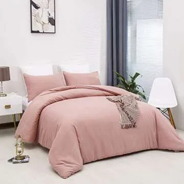 Wellboo Blush Pink Comforter Set Queen Size Bean Pink Bedding Comforter Sets for Women Girls Solid Pink Quilts Soft Modern Dusty Red Bed Blankets Light Pink Warm Minimalist Bedding with 2 Pillowcases