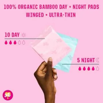 FLO - Organic Bamboo Pads, Day & Night Combo Pack, Feminine Care, Organic Menstrual Products, Plant-...