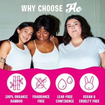 FLO - Organic Bamboo Pads, Day & Night Combo Pack, Feminine Care, Organic Menstrual Products, Plant-Based, Black-Owned, Absorbent Pads, Unscented, Breathable, Sanitary Napkins for Women,15-Count