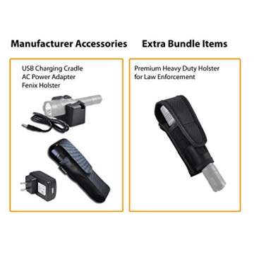 Premium Bundle- Fenix RC20 1000 Lumens Rechargeable Cree XM-L2 U2 Tactical LED Flashlight with USB Charging Cradle, LumenTac Heavy Duty Holster