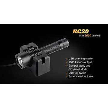 Premium Bundle- Fenix RC20 1000 Lumens Rechargeable Cree XM-L2 U2 Tactical LED Flashlight with USB Charging Cradle, LumenTac Heavy Duty Holster