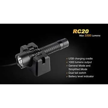 Premium Bundle- Fenix RC20 1000 Lumens Rechargeable Cree XM-L2 U2 Tactical LED Flashlight with USB Charging Cradle, LumenTac Heavy Duty Holster