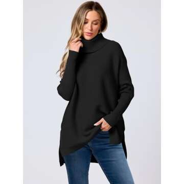 ANRABESS Women's Oversized Turtleneck Batwing Sleeve Spilt Casual Loose Knit Tunic Pullover Sweater Tops 2025 Fall Outfits Black Small