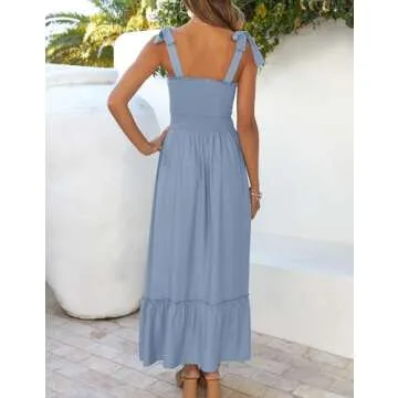 ZESICA Boho Spaghetti Strap Beach Maxi Dress for Summer