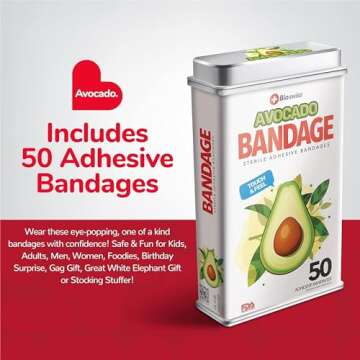 BioSwiss Bandages, Avocado Shaped Self Adhesive Bandage, Latex Free Sterile Wound Care, Fun First Ai...