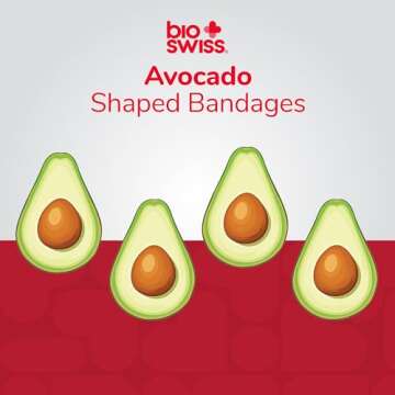 BioSwiss Bandages, Avocado Shaped Self Adhesive Bandage, Latex Free Sterile Wound Care, Fun First Aid Kit Supplies for Kids, 50 Count