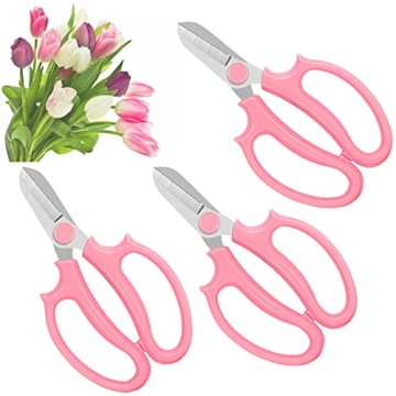3 Pcs Garden Scissors Floral Shears, Professional Floral Scissors with Comfortable Grip Handle, Pink