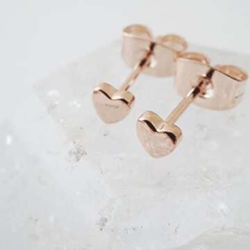 HONEYCAT Tiny Heart Stud Earrings - Minimalist Delicate Jewelry in 18k Rose Gold Plated