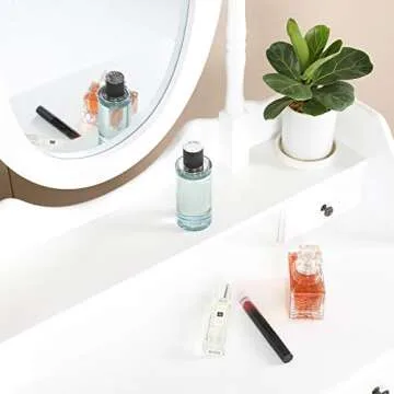 Vanity Mirror Table Set, Makeup Desk Vanity with Stool, Vintage Bedroom Vanity Lots Storage Dressing Table White for Women and Girls