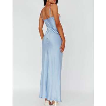 Satin Spaghetti Strap Floral Embroidered Maxi Dress