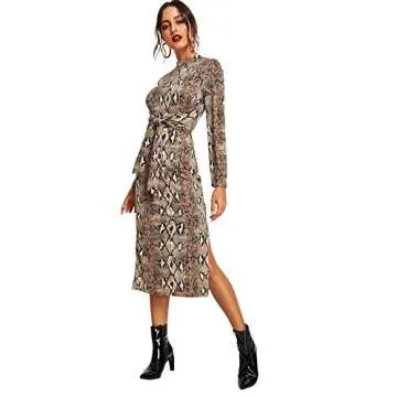 Floerns Women's Snakeskin Print Midi Dress - Elegant & Stylish
