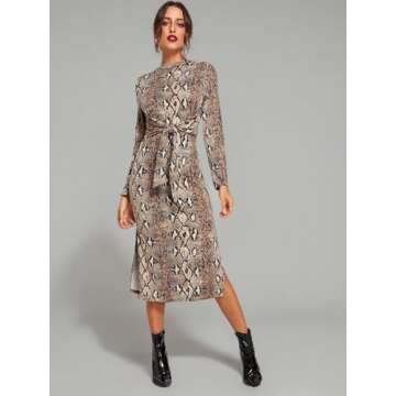 Floerns Women's Snakeskin Print Midi Dress - Elegant & Stylish