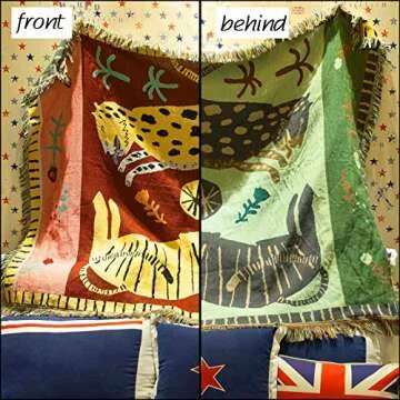 49" × 61.5" Leopard & Tiger Style Woven Throw Blanket- Turkish Throw Blanket Carpet Mat Reversible Cotton Woven Tapestry for Sofa Couch Bed Cover Travel Camping Using