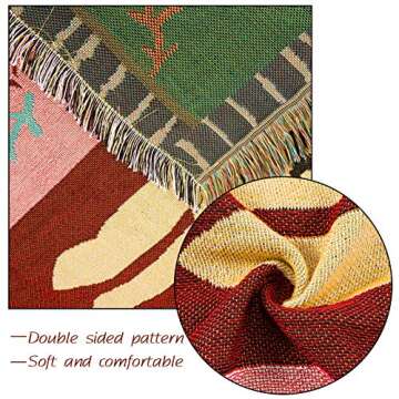 49" × 61.5" Leopard & Tiger Style Woven Throw Blanket- Turkish Throw Blanket Carpet Mat Reversible Cotton Woven Tapestry for Sofa Couch Bed Cover Travel Camping Using