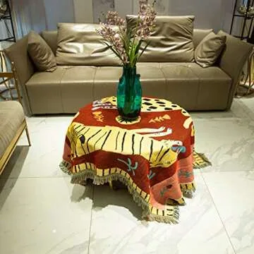 49" × 61.5" Leopard & Tiger Style Woven Throw Blanket- Turkish Throw Blanket Carpet Mat Reversible Cotton Woven Tapestry for Sofa Couch Bed Cover Travel Camping Using