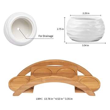 E-liu Succulent Pots and Stand Set, Ceramic White Succulent Planter Pot with Drainage, Pack of 4, Cu...