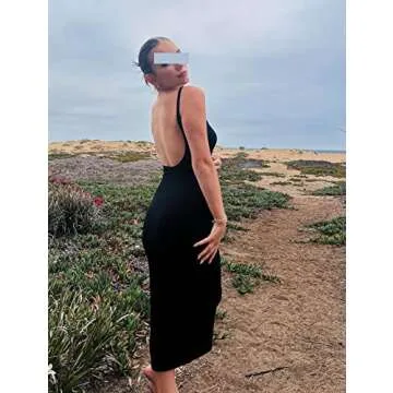 Women Backless Maxi Tank Dress Bodycon Sexy Open Back Hollow Long Dresses Sleeveless Elegant Cocktail Party Dress(Cami Black,S)