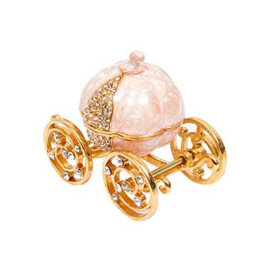 QIFU Hand Painted Enameled Cinderella Pumpkin Carriage Decorative Hinged Jewelry Trinket Box Unique ...