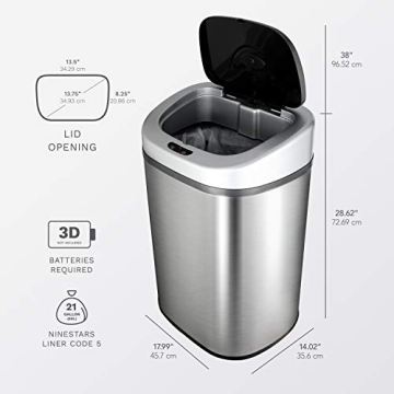 Ninestars Touchless Infrared Sensor Trash Can 21 Gal