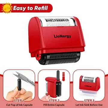 LioNergy Identity Protection Roller Stamp, 1.5 Inch Wide Roller Identity Theft Prevention Security Stamp - Red