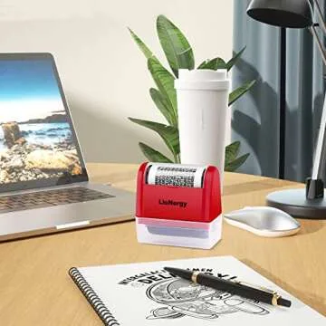 LioNergy Identity Protection Roller Stamp, 1.5 Inch Wide Roller Identity Theft Prevention Security Stamp - Red