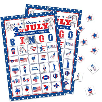 32 Players Fourth/4th of July Bingo Game Cards - Fun Patriotic Party Supplies for Kids