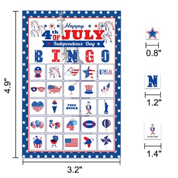 Patriotic 32 Players 4th of July Bingo Game Cards