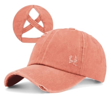 Women’s Criss Cross Ponytail Baseball Cap - Adjustable Orange Trucker Hat